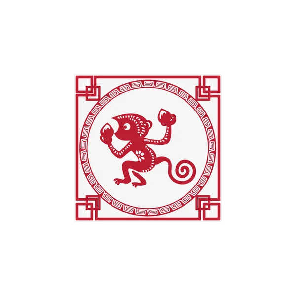 Rött Vektorkort Med Kinesisk Zodiak — Stock vektor