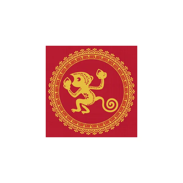 Carte Vectorielle Rouge Avec Zodiaque Chinois — Image vectorielle