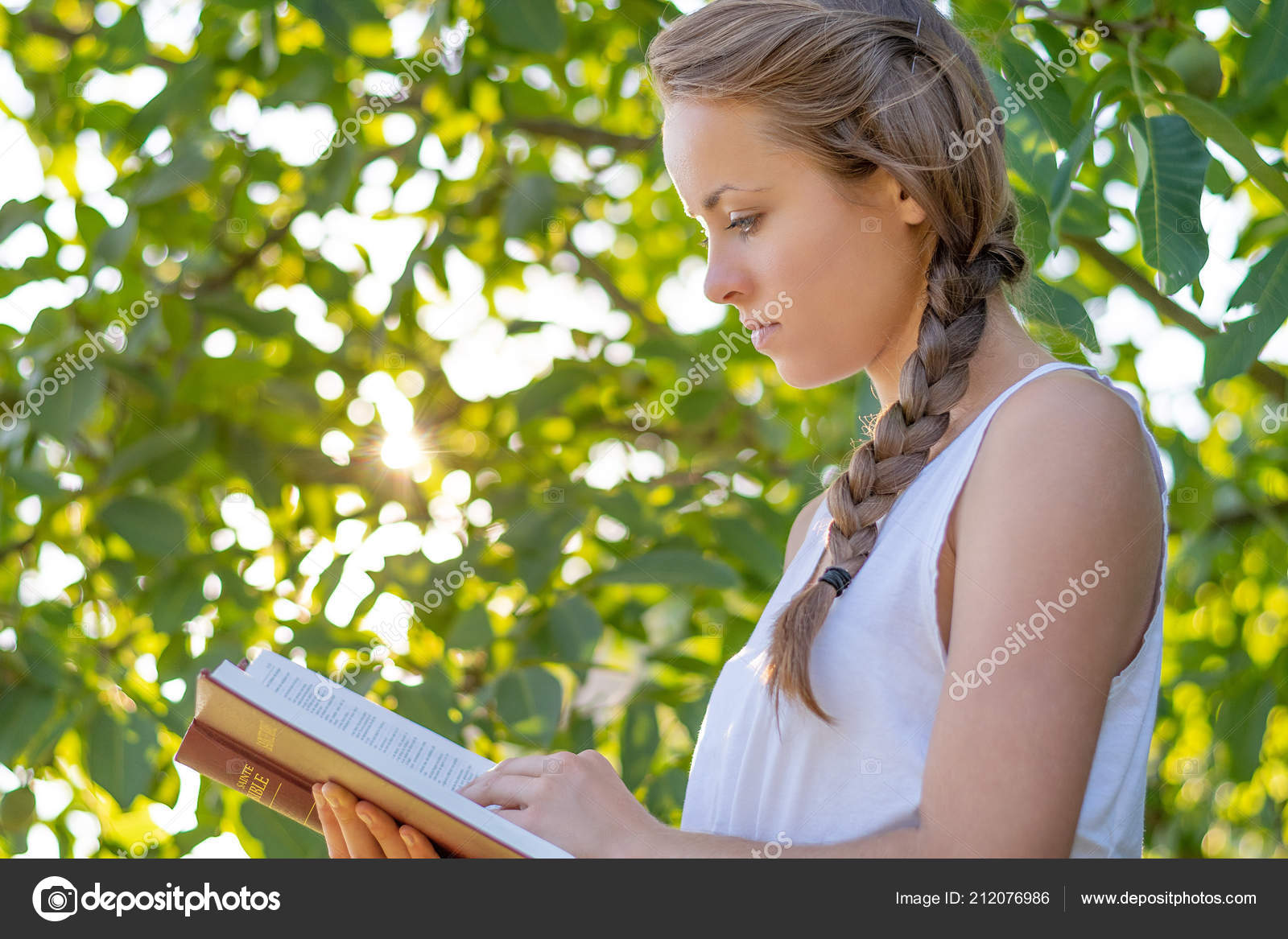 Christian Worship Praise Young Woman Reading Bible Early - 