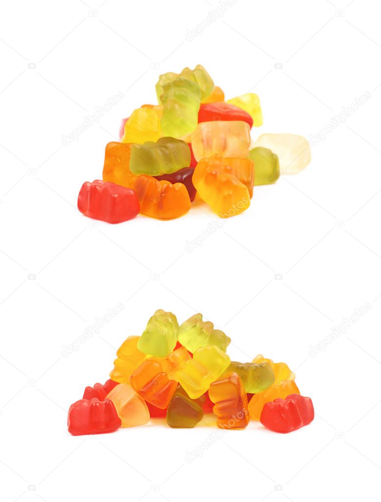 Pile of gummy bear candies isolated