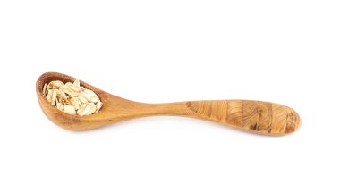 Tahta kaşık yulaf ezmesi pul izole