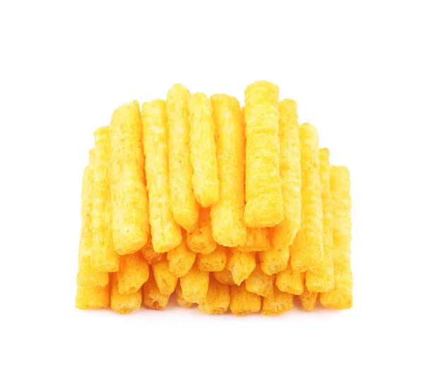 Pile of puffed cornmeal sticks isolated — Stock Photo, Image