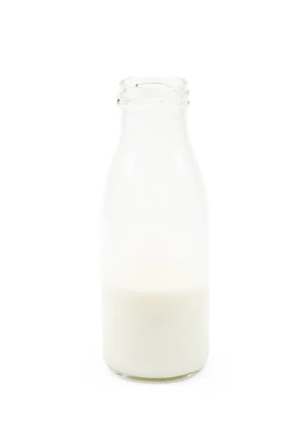 Glazen fles van melk geïsoleerd — Stockfoto