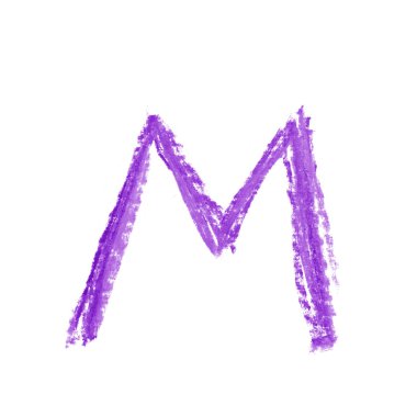 Tek elle beyaz arka plan üzerinde izole renkli tebeşir M harfi ile çizilmiş
