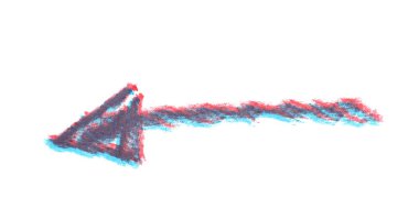 Elle beyaz arka plan üzerinde izole tebeşirler ok sembolü ile çizilmiş