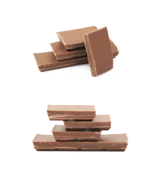 Stapel van melkchocolade stukken geïsoleerd — Stockfoto