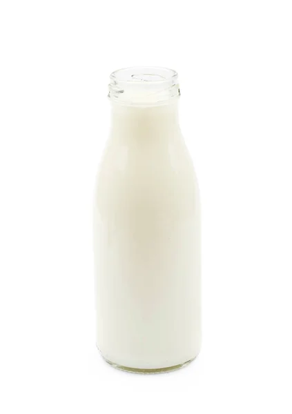 Glazen Fles Van Melk Geïsoleerd Witte Achtergrond — Stockfoto