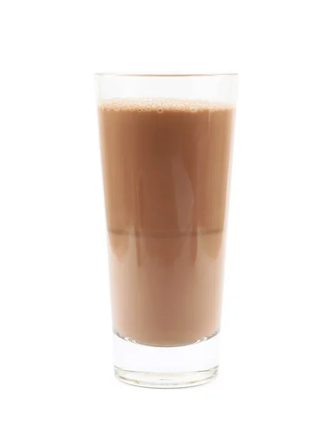 Högt glas chokladmjölk isolerade — Stockfoto