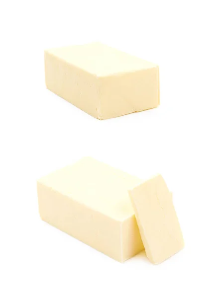 Bloco de fatia de manteiga isolada — Fotografia de Stock