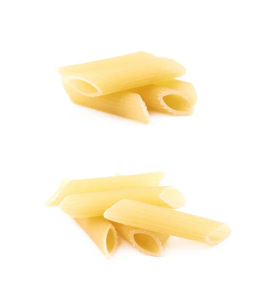 Penne Secche Composizione Pasta Isolata Fondo Bianco Set Due Diversi — Foto Stock