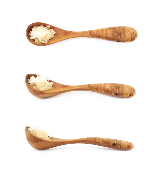 Wooden spoon of sauerkraut — Stock Photo, Image