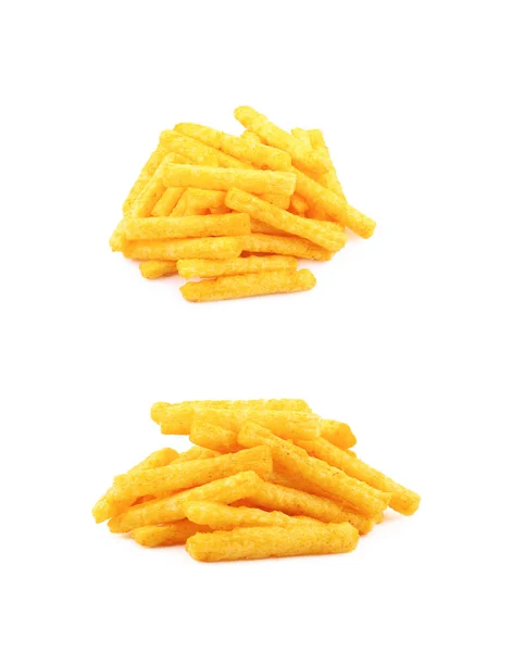 Pile of puffed cornmeal sticks isolated — Stock Photo, Image