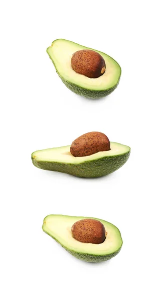 Snijd plakjes rijpe avocado geïsoleerd — Stockfoto