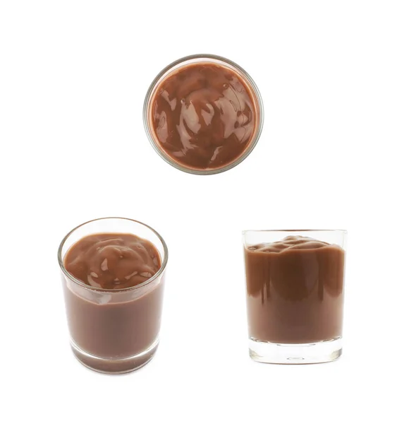 Glas skott av Chokladpudding — Stockfoto