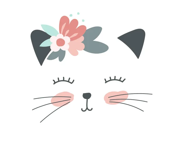 Cat Flowers Her Head — Stock Vector