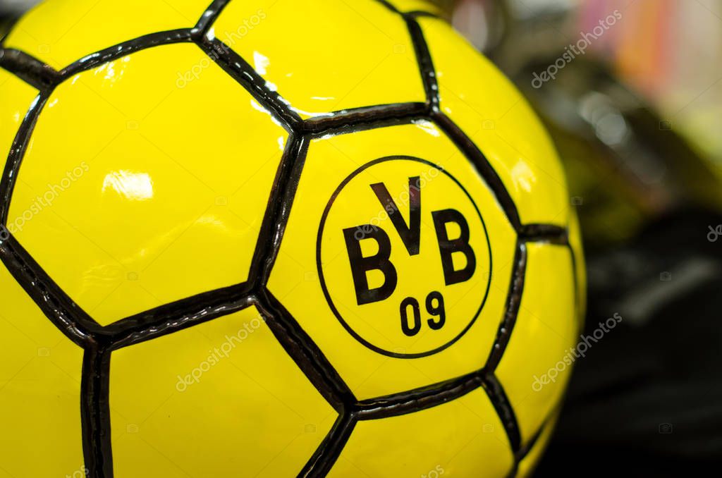 Soest, Germany - December 27, 2017:  Ball with logo FC Borussia Dortmund (BVB)