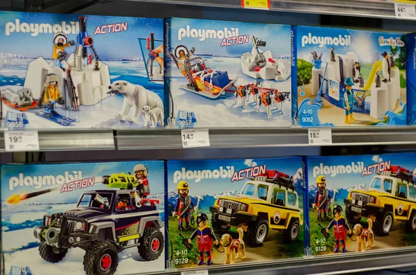 Soest Alemanha Janeiro 2018 Kits Construção Playmobil Para Venda Supermercado — Fotografia de Stock
