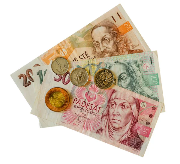 Papel Corona Checa Con Monedas — Foto de Stock