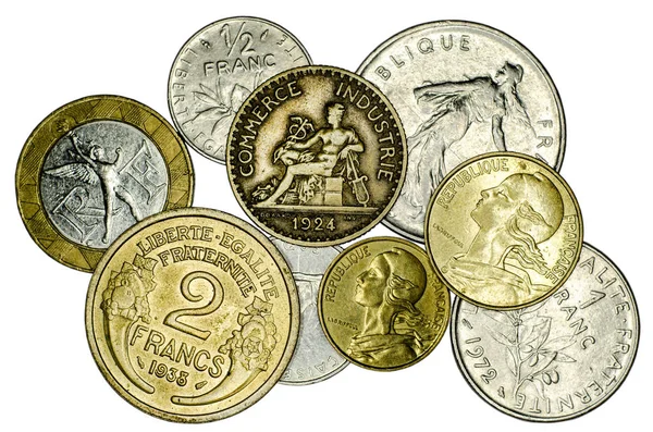 Olika Franska Mynt Franska — Stockfoto