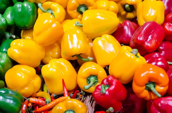 Kleurrijke Groen Rood Geel Chilipeper — Stockfoto