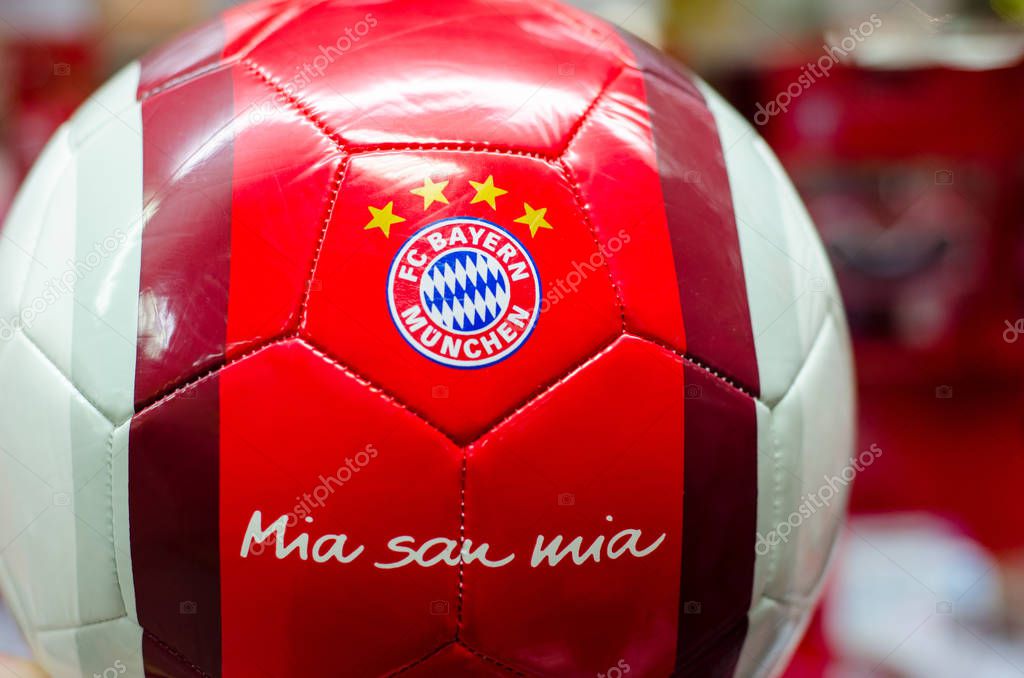 Soest, Germany - December 22, 2018: Ball with logo FC Bayern Munich