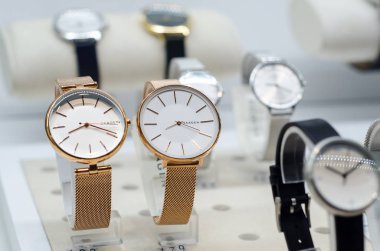 Soest, Almanya - 14 Ocak 2019: Skagen saatler dükkanı penceresinde.