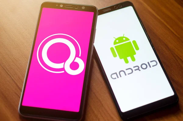 Soest Niemcy Stycznia 2019 Google Fuchsia Android Logo Ekranie Xiaomi — Zdjęcie stockowe