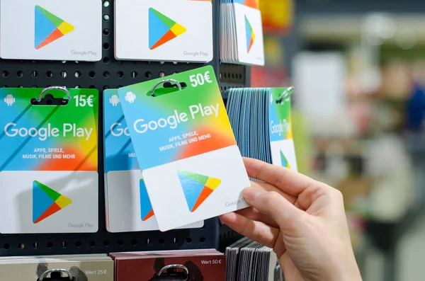 Soest Niemcy Stycznia 2019 Google Play Karty Upominkowe Sprzedaż Sklepie — Zdjęcie stockowe