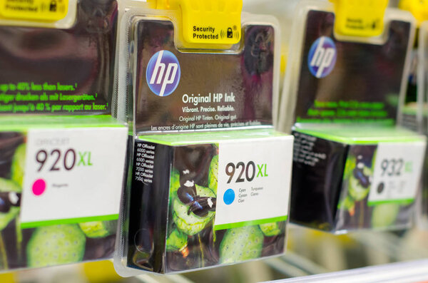 Soest, Germany - January 12, 2019: HP Ink Cartridges for sale.