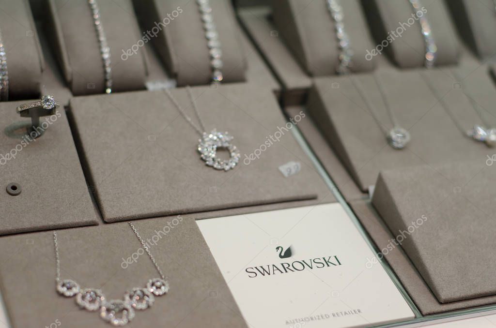 Soest, Germany - January 1, 2019: Swarovski Jewelry for sale.