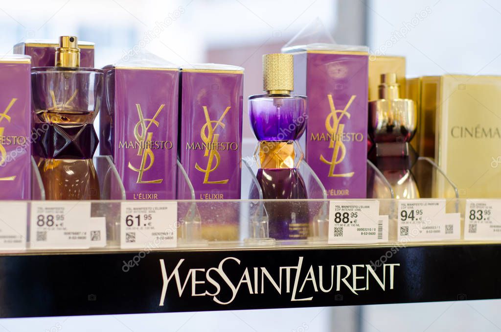 Soest, Germany - January 3, 2019: Yves Saint Laurent Perfume for sale in the shop.