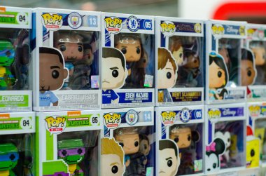 Kiev, Ukrayna - 27 Ocak 2019: Funko Pop! Depodaki Satılık oyuncaklar.