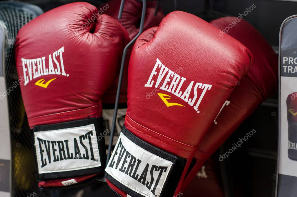 Kyiv, Ukraine - January 27, 2019: Everlast Boxing Gloves for sale in the store.