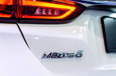Kiev, Ukrayna - 12 Nisan 2019: Mazda 6 araba logosu.