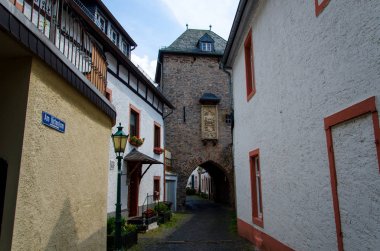 Hirtenturm manzarası, Blankenheim eski bir şehir kapısı, Kuzey Ren-Vestfalya Almanya