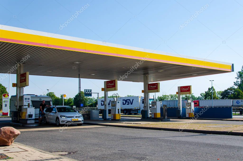 Hrth, North Rhine-Westphalia, Germany - July 26, 2019: Shell V-power gas station A1 Bat Ville