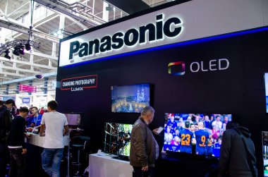 Kyiv, Ukrayna - 28 Eylül 2019: Panasonic Exposition Stand at the show.