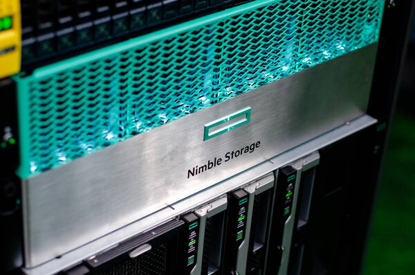 Kyiv, Ukraine - September 28, 2019: HPE Nimble Storage All Flash Array.