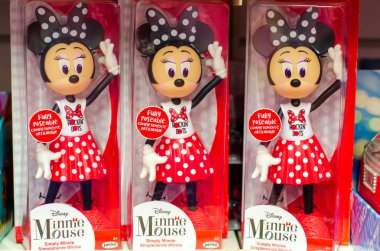 Kyiv, Ukraine - October 27, 2019: Disney Minnie Mouse dolls by JAKKS for sale in the store.