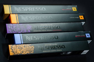 Kyiv, Ukrayna - 1 Haziran 2020: Nespresso kahve kapsülleri