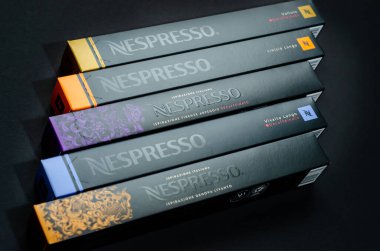 Kyiv, Ukrayna - 1 Haziran 2020: Nespresso kahve kapsülleri