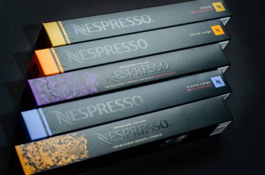 Kyiv, Ukrayna - 1 Haziran 2020: Nespresso kahve kapsülleri