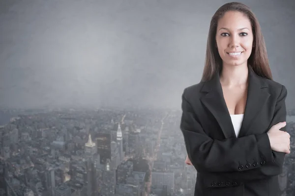 Mujer Negocios Casual Con Una Ciudad Fondo — Foto de Stock