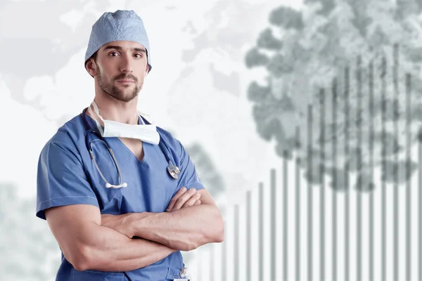 Young Male Surgeon Scrubs Coronavirus Pandemic — Stock Photo, Image