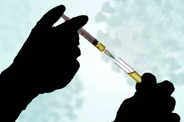 Hand Holding Syringe Covid Test Vaccine Coronavirus Pandemic — Stock Photo, Image