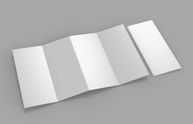 Akordeon dikey broşür kat, on iki sayfa broşür veya broşür mockup, concertina kat. boş beyaz 3d render illüstrasyon.