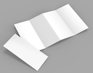 Akordeon dikey broşür kat, on iki sayfa broşür veya broşür mockup, concertina kat. boş beyaz 3d render illüstrasyon.