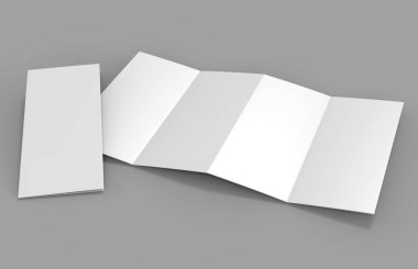 Akordeon dikey broşür kat, on iki sayfa broşür veya broşür mockup, concertina kat. boş beyaz 3d render illüstrasyon.