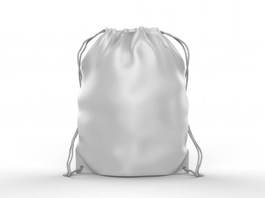 Boş Drawstring Polyester Tote Çanta ve marka için sırt çantası. 3d render illüstrasyon.