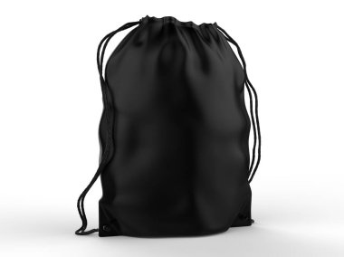 Boş Drawstring Polyester Tote Çanta ve marka için sırt çantası. 3d render illüstrasyon.